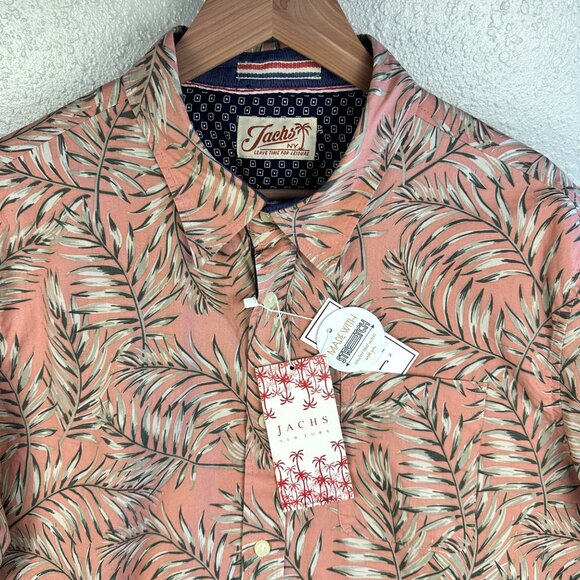 Jachs NY Mens Short Sleeve Button-Down Shirt Leaf Print Sz L Breeze Easy Wear - Picture 6 of 14